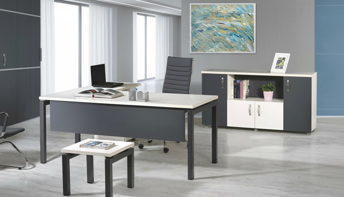 Kantoormeubelen Grijs Set 3 delig Hoekbureau Compleet kantoor Kast Hout Groep