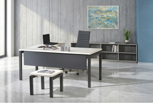 Meubilair kantoor thuiskantoormeubelen hoekbureautafel set 3-dlg hout grijs tafel