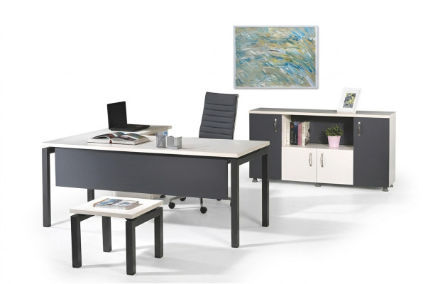 Meubilair kantoor thuiskantoormeubelen hoekbureautafel set 3-dlg hout grijs tafel