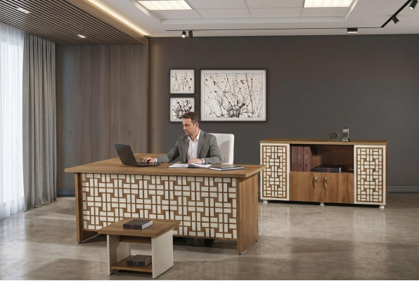 Computermöbel Werktafel Kantoorinrichting Hoekbureautafel 3-delig Hout Set Bruin