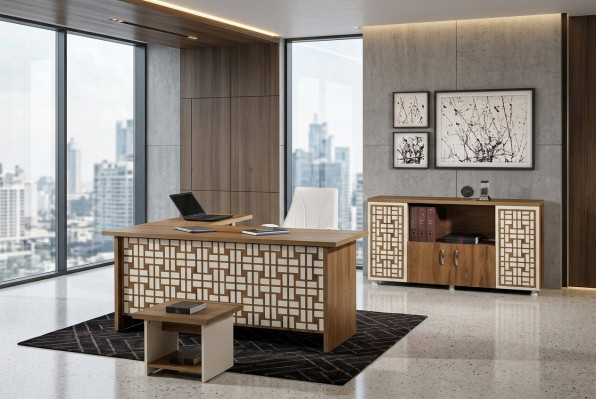Computermöbel Werktafel Kantoorinrichting Hoekbureautafel 3-delig Hout Set Bruin