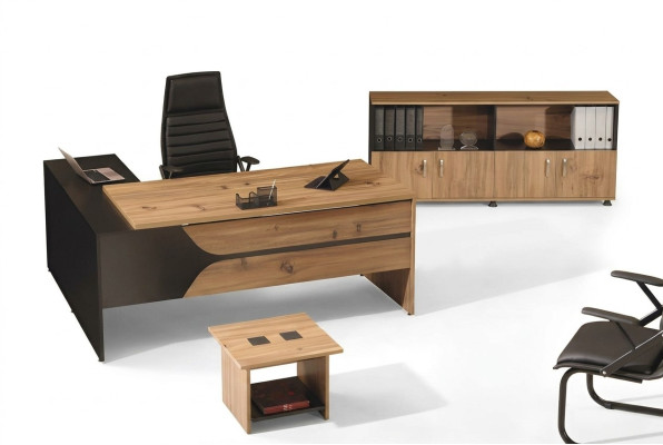 Kantoorcomputermateriaal werktafel kantoormeubelen tafel 3-delig houten set bruin
