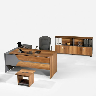 Kantoor meubilair Grijs Set 3-delig Hoekbureau Compleet kantoor Kast Hout Groep