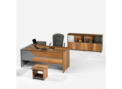 Kantoor meubilair Grijs Set 3-delig Hoekbureau Compleet kantoor Kast Hout Groep