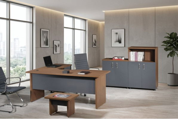 Volledig kantoorhoekbureau kantoormeubel 4-delig houten set grijs computermeubel