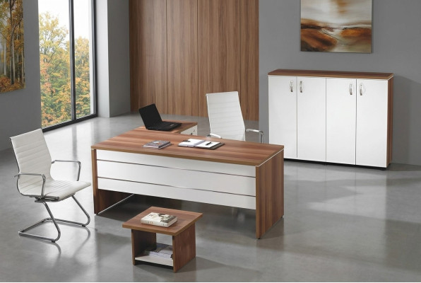Garnituur kantoor hoekbureau werkplekmeubels kast 3-delig hout wit