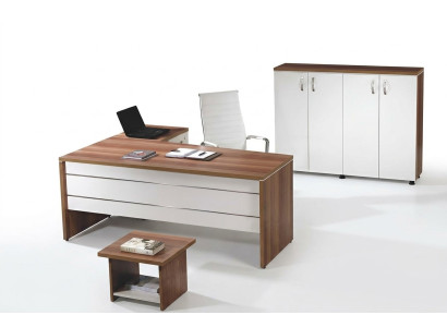 Garnituur kantoor hoekbureau werkplekmeubels kast 3-delig hout wit