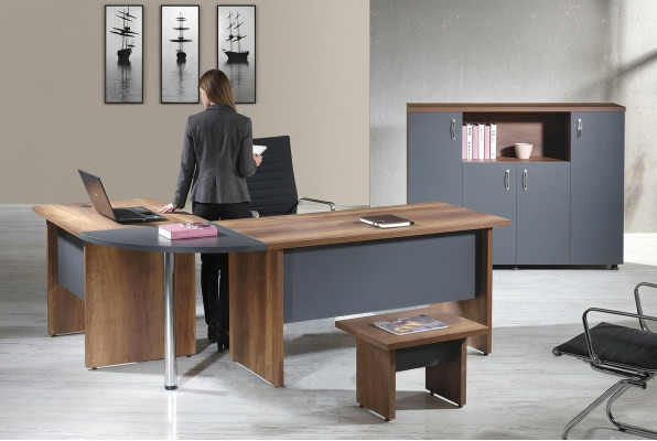 Computermöbel Werktafel kantoormeubilair Hoekbureau 3-delig Hout Set Grijs