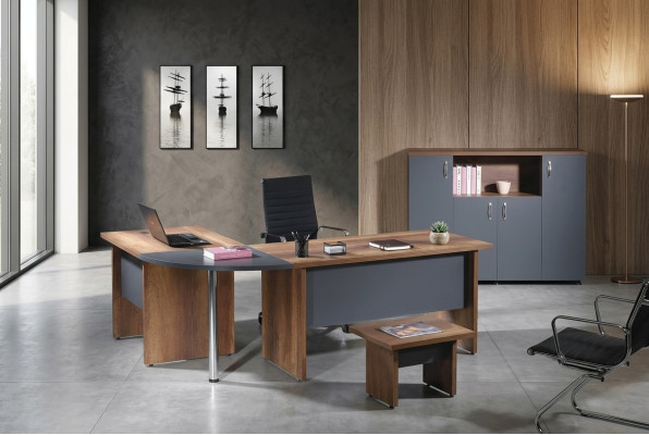 Computermöbel Werktafel kantoormeubilair Hoekbureau 3-delig Hout Set Grijs