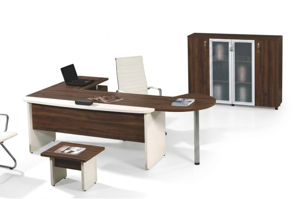 Klassieke kantoormeubelset 3-delig hoekbureau compleet kantoor hout bruin