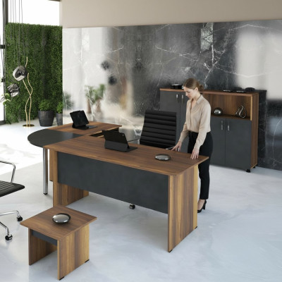 Eckbureautafel Computermeubilair Werktafel Kantoor meubelen 3-delige Houten Set Bruin
