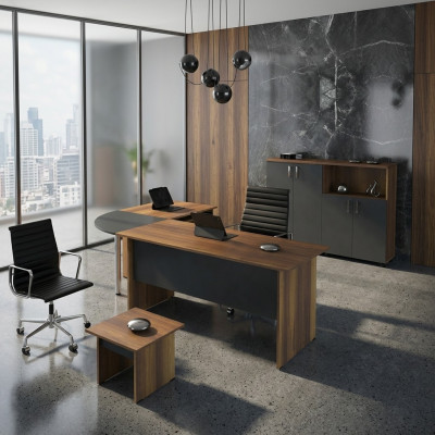 Eckbureautafel Computermeubilair Werktafel Kantoor meubelen 3-delige Houten Set Bruin