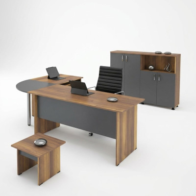 Eckbureautafel Computermeubilair Werktafel Kantoor meubelen 3-delige Houten Set Bruin