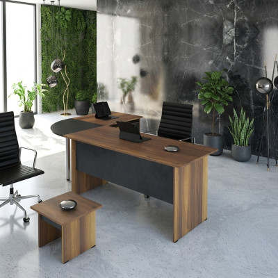 Luxe kantoorset bureau computermeubilair werktafel 3-delig hout grijs