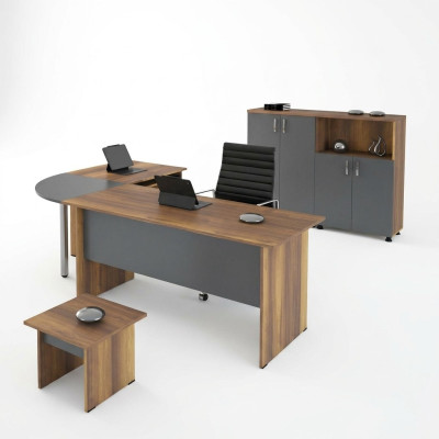 Luxe kantoorset bureau computermeubilair werktafel 3-delig hout grijs