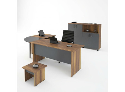 Luxe kantoorset bureau computermeubilair werktafel 3-delig hout grijs