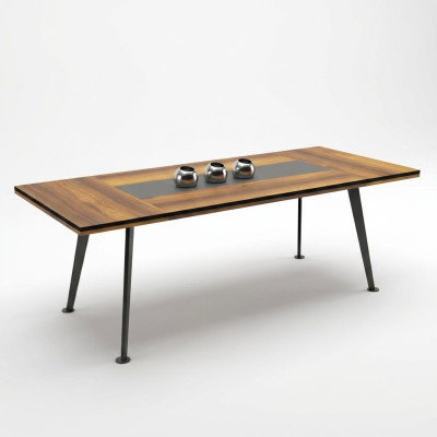 Grote tafel, conferentietafel, vergadertafels, conferentiemeubels, bruin hout.
