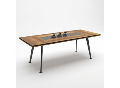 Grote tafel, conferentietafel, vergadertafels, conferentiemeubels, bruin hout.