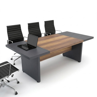 Conferentiemeubilair, vergadertafel, vergadertafels, grote tafel, bruin hout.