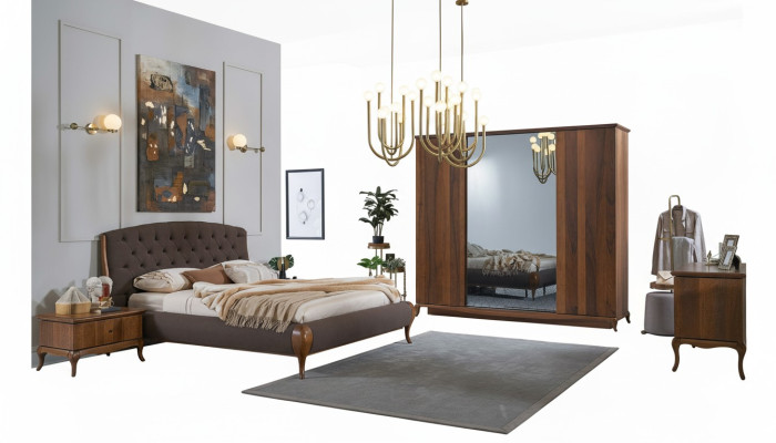 Tweepersoonsbed Complete slaapkamer Bedset 4-delig Bedframe Bruin 180