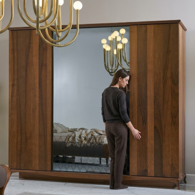 Kledingkast Kast Houten kast Bruin Spiegel Slaapkamerkast