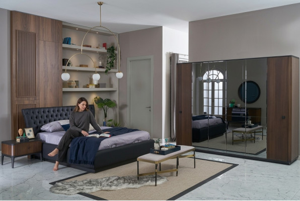 Tweepersoonsbed Compleet bedframe bed set 4-delig Slaapkamer Zwart