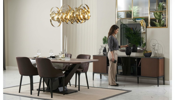 Eethoek eetgroep eetkamermeubelset eetkamer 9-delig hout bruin tafel