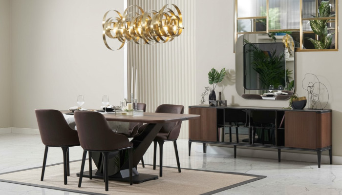 Eethoek eetgroep eetkamermeubelset eetkamer 9-delig hout bruin tafel