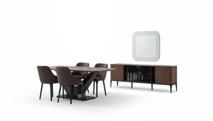Eethoek eetgroep eetkamermeubelset eetkamer 9-delig hout bruin tafel