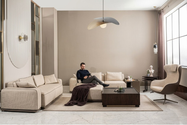 Luxe bankstel driedelige bank stoffen bank beige gestoffeerde bank fauteuil