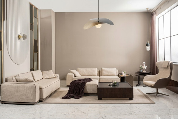 Luxe bankstel driedelige bank stoffen bank beige gestoffeerde bank fauteuil