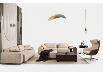 Luxe bankstel driedelige bank stoffen bank beige gestoffeerde bank fauteuil