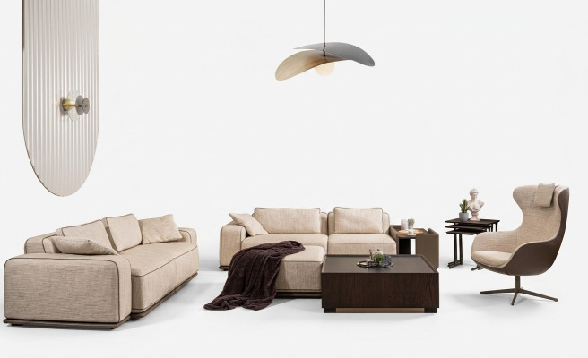 Bankstel Driezitsbank Stoffenbank Beige Bankstellen Fauteuil Set