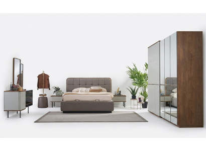 Modern slaapkamerset 7-delig tweepersoonsbed Compleet bruin houten bed