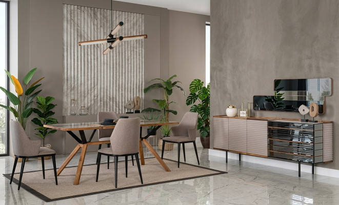 Eetkamermeubels Eethoek Eetkamer Eetgroep 9-delig Hout Beige set
