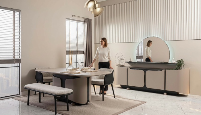 Eetkamermeubels Eethoek Eetkamer Eetgroep 8-delig Hout Beige Garnituur