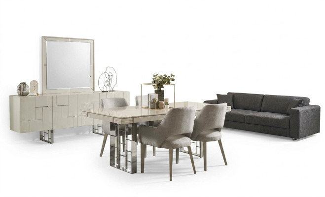Groep eethoek eetkamer eetgroep eetkamer meubel set 9-delig hout beige.