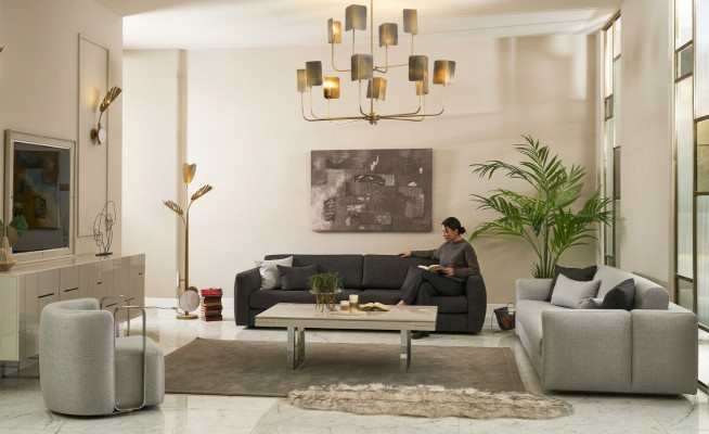 Sofa set stoffen bank complete bank gestoffeerde banken grijs set 4-delig nieuw