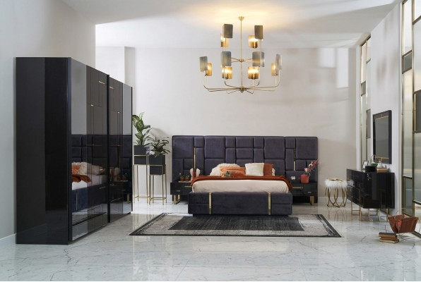 Design tweepersoons bedframe luxe slaapkamer houten set 6-delig zwart