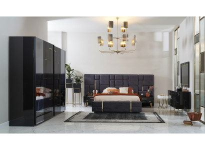 Design tweepersoons bedframe luxe slaapkamer houten set 6-delig zwart