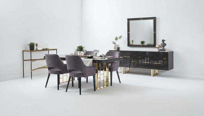 Luxe eethoek eetkamer eetgroep eetkamer meubel set 9-delig hout zwart