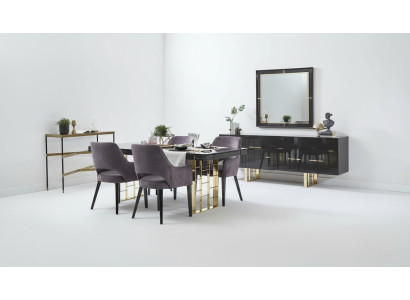 Luxe eethoek eetkamer eetgroep eetkamer meubel set 9-delig hout zwart