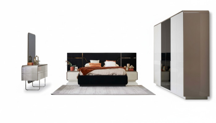 Set bedframe bedroom double bed wooden 6-piece set Blue design.