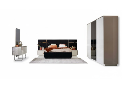 Set bedframe bedroom double bed wooden 6-piece set Blue design.