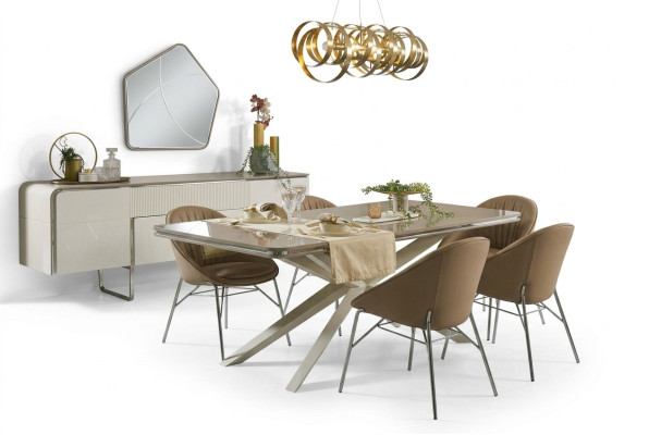 Eetset Eetkamermeubels Hout Eettafel Eethoek Beige Eetkamer 9-delig