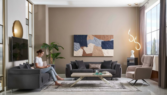 Bankstel Compleet bankstel Stoffen bank Beklede banken Beige set van 4-delig