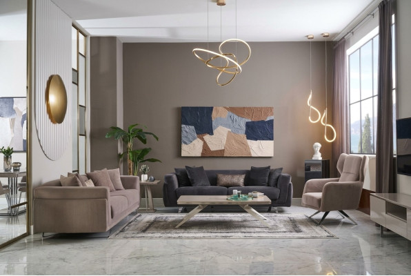 Bankstel Compleet bankstel Stoffen bank Beklede banken Beige set van 4-delig
