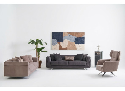 Bankstel Complete bankstel Stoffen bank Gestoffeerde banken Beige Set 3-delig