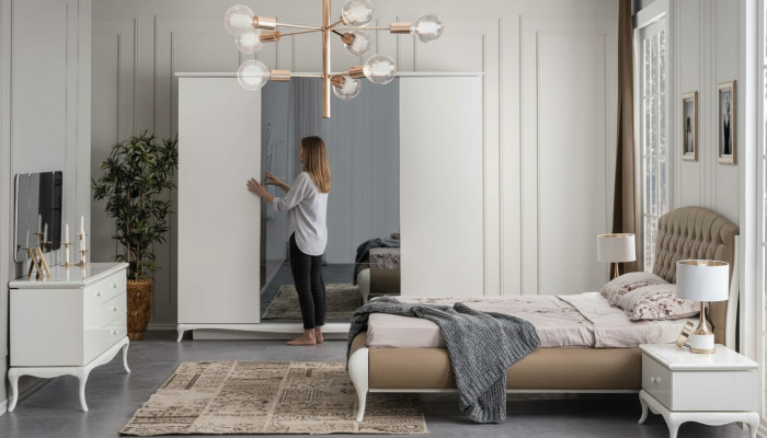 Tweepersoonsbed set Bedframe Compleet slaapkamerbed 6-delig Wit