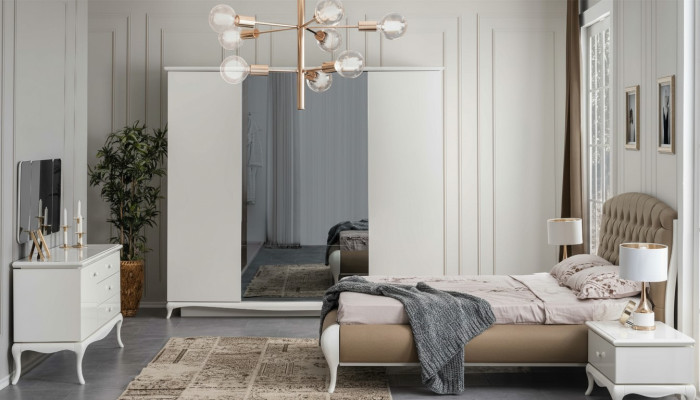 Tweepersoonsbed set Bedframe Compleet slaapkamerbed 6-delig Wit
